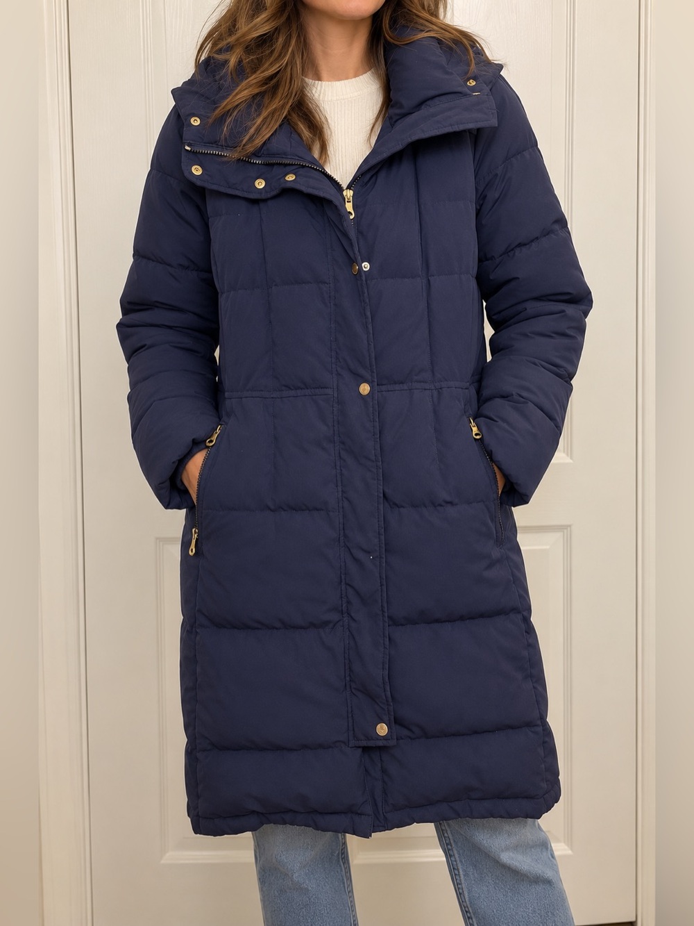Kate Spade New York Navy Down Puffer Long Coat Pink Lining XL